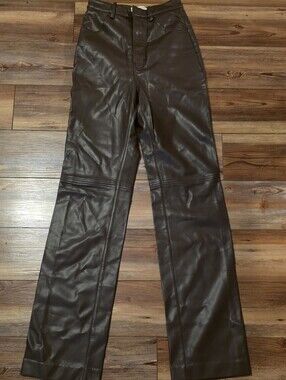 House of CB Inaya Brown Vegan Leather Pants Trousers Women's XS